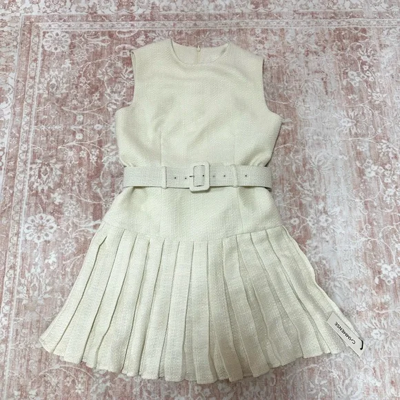 NWT Commense Tweed Pleated Cream Dress - Picture 2 of 14